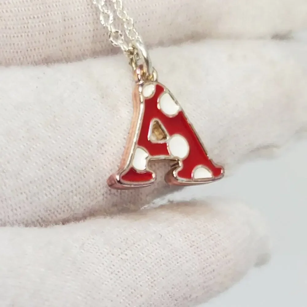 Disney Minnie Mouse Polka Dot Initial A Enamel Necklace